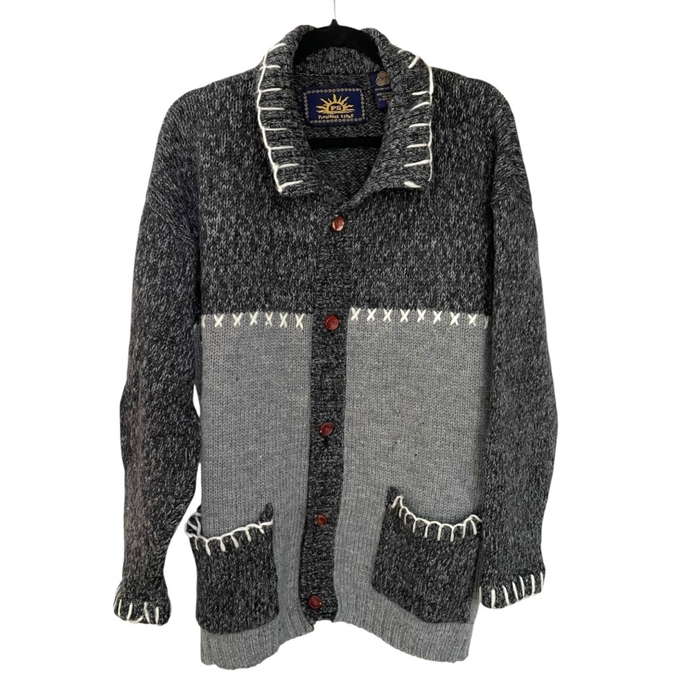 VINTAGE PRESIDENT STONE Men’s Wool Button Front Cardigan Sweater Grey L